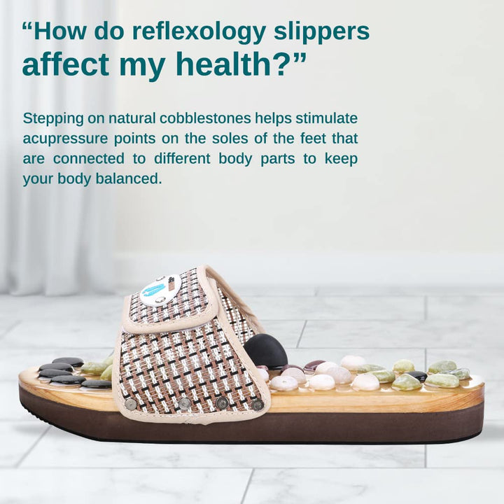 Acupressure Massage Slippers with Natural Stone, Therapeutic Reflexology Sandals for Neuropathy Acupoint Massage Shiatsu Foot Pain Relief Gifts for Wellness, Men 6.5-7 / Women 7.5-8.5 Feet Size