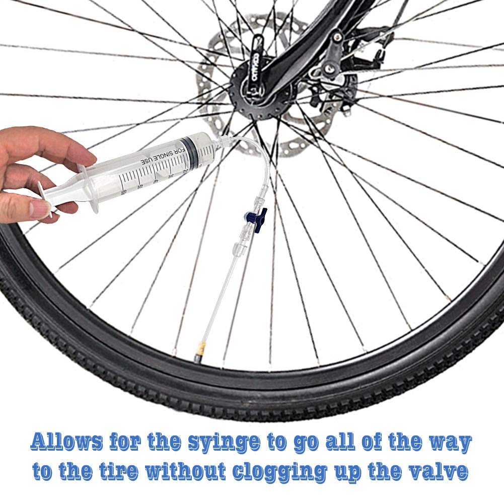 23 Pieces Cycling Syringe Kit, Tubeless Tire Sealant Syringe with Switch, Bicycle Presta Valve Core Removal Tool, 10 Presta Valve Cap Fit for Stans No Tubes Sealant and More