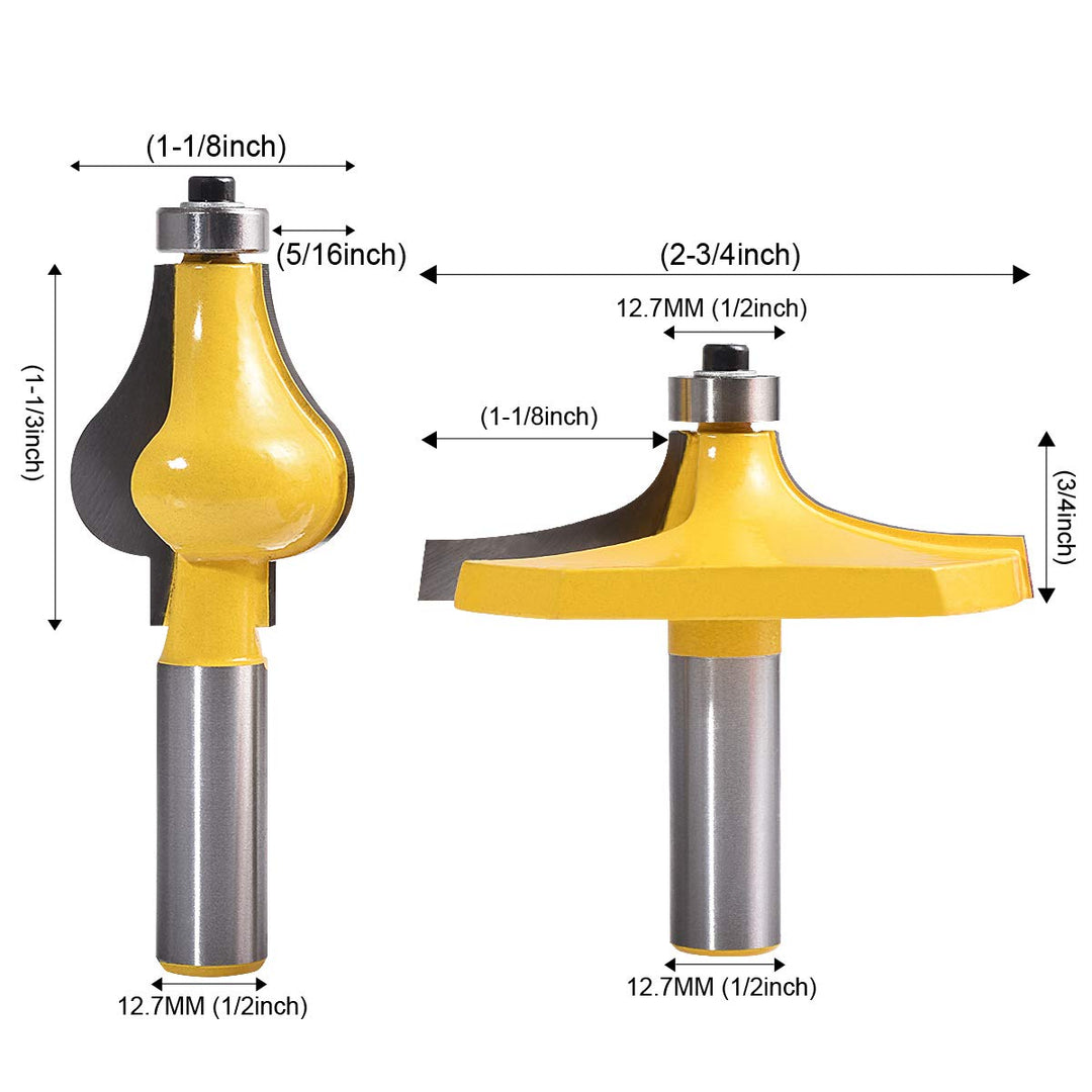 Handrail Router Bit Set 2 Pcs Standard Flute Molding Cutters With 1/2 Inch Shank for Woodworking