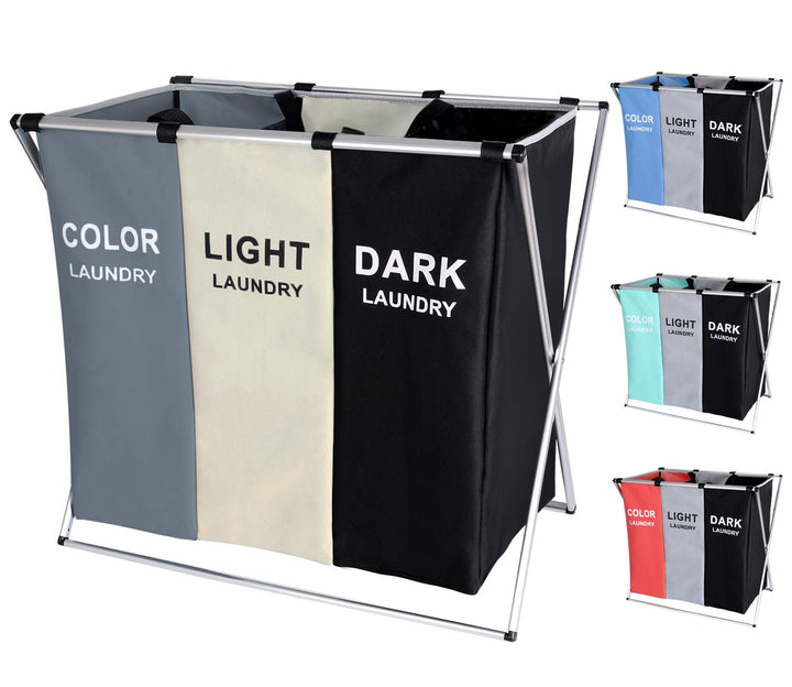 135L Laundry Basket Sorter Cart Dirty Cloth 3 Section Hamper Bag Organizer 24&#39;&#39; × 14&#39;&#39; x 23&#39;&#39; (Red)