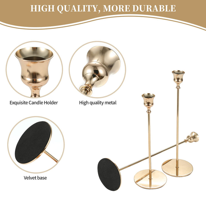 Creatyi 6 PCS Candle Holders Candlestick Holders Decorative Candlestick Holder Taper Candle Holder for Wedding, Dinning, Party,Home Decor,Birthday (Long Set,Gold)
