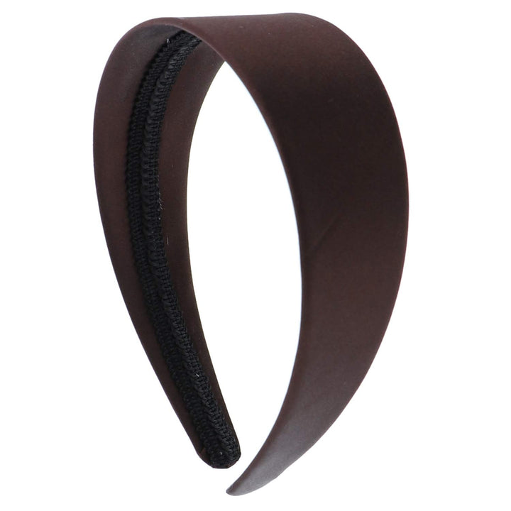 Brown 2 Inch Wide Satin Hard Headband with No Teeth Head band for Women and Girls ()