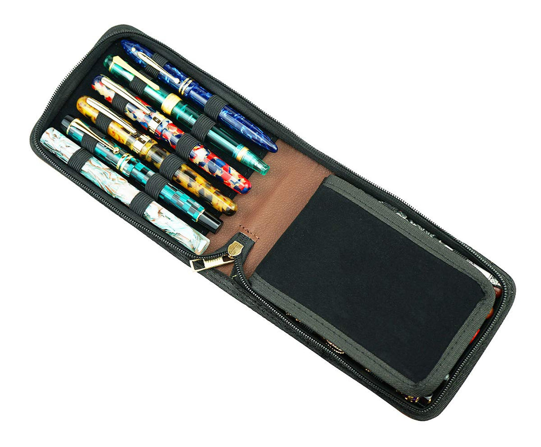 12 Fountain Pen Case PU Leather, Rollerball Pen Display Holder Bag, Pouch Large Capacity for Your Collection - Brown