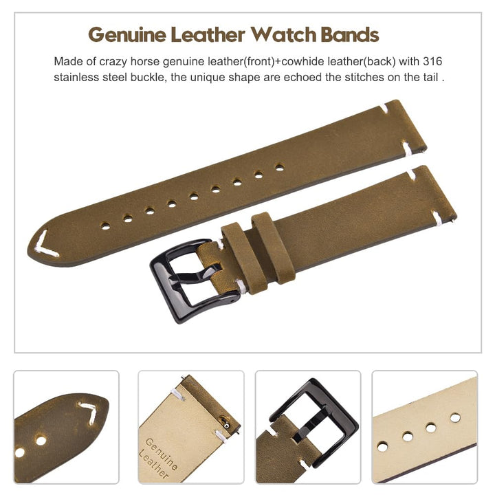 22mm Classic Genuine Leather Watch Bands Quick Release Vintage Leather Watch Straps Compatible with Fossil Watch for Men, Valentine&#39;s day gifts for him or her