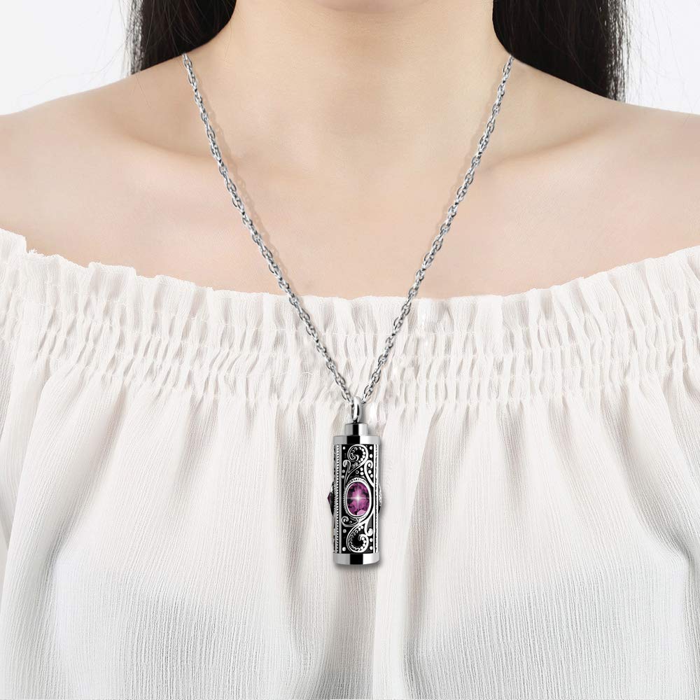 Crystal Cremation Urn Necklace for Ashes Keepsake Stainless Steel Memorial Pendant with Flower