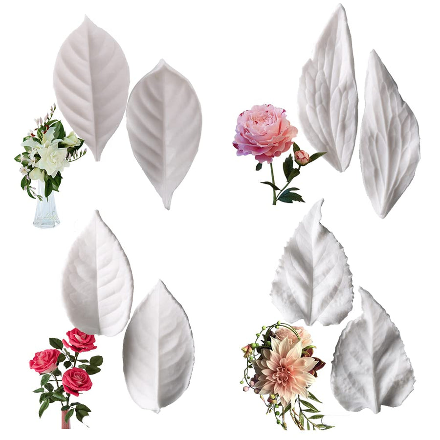 8Pcs Sugar Paste Leaf Veiners Fontant Mold Fondant Silicone Leaf Rose/Peony/Lily 3D Craft Tool