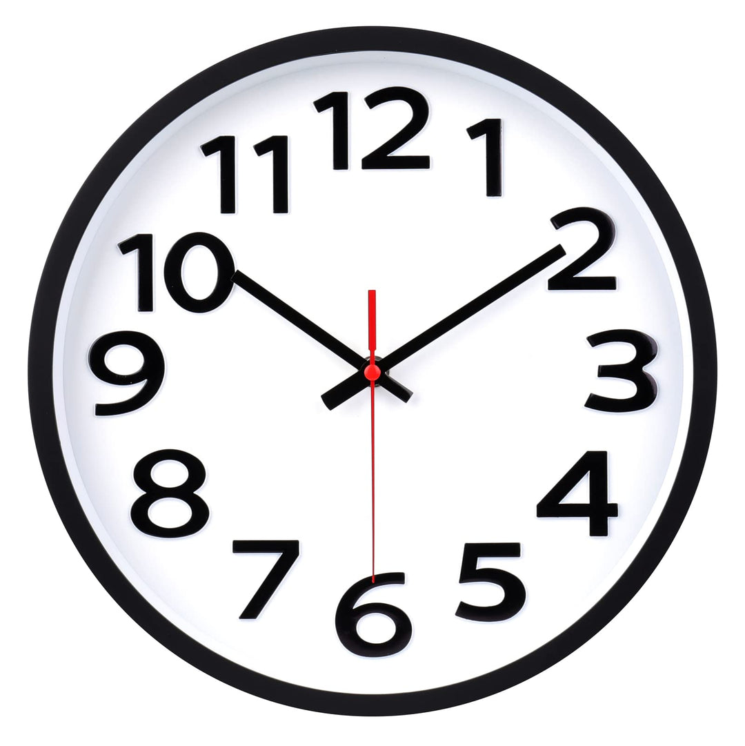 Wall Clock 12 Inch Silent Non-Ticking Big Numbers Easy to Read Wall Clocks Decorative for Office School Bedroom Home