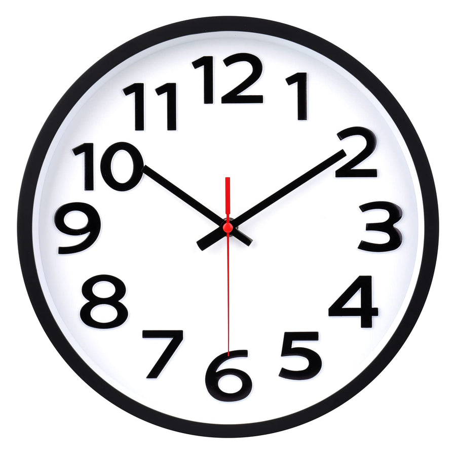 Wall Clock 12 Inch Silent Non-Ticking Big Numbers Easy to Read Wall Clocks Decorative for Office School Bedroom Home