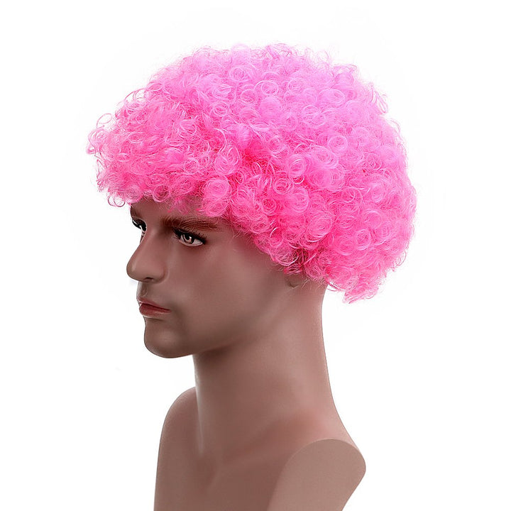 Pink: Funny Curly Afro Wig World Cup Football Fan Cosplay Wig Humor Clown Wig 6 Color (Pink)