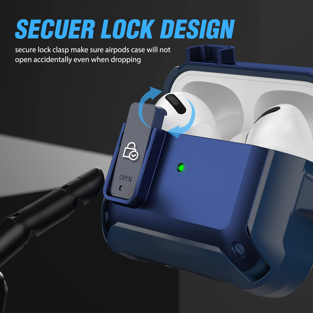 Valkit for Airpods Pro Case Cover with Lock, Military Armor Series Full-Body AirPod Pro Case with Keychain Cool Air Pod Pro Shockproof Protective Case for AirPods Pro 2019, Blue