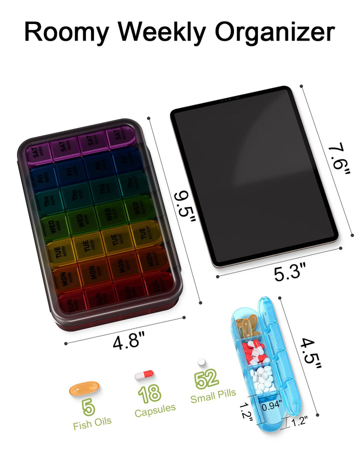 Odaro Weekly Pill Organizer 3 Times a Day, Daily Pill B