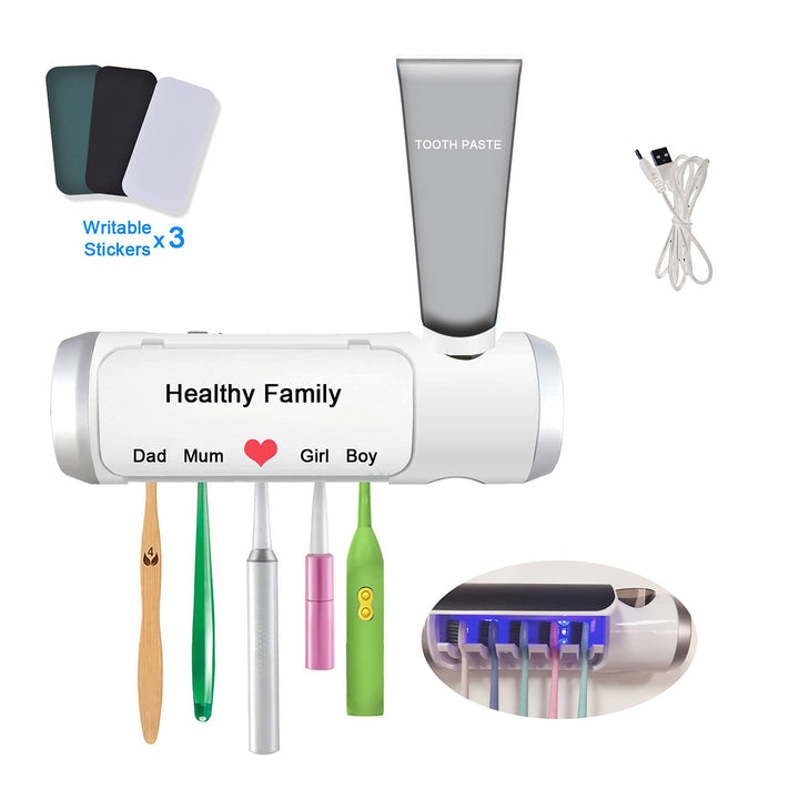 Toothbrush Holder 5 Slots with Cover, Wall Mounted Toothbrush Rack Cleaning Function, Bathroom Space Saving Toothbrush Organizer with Writable 3 PCS DIY Stickers
