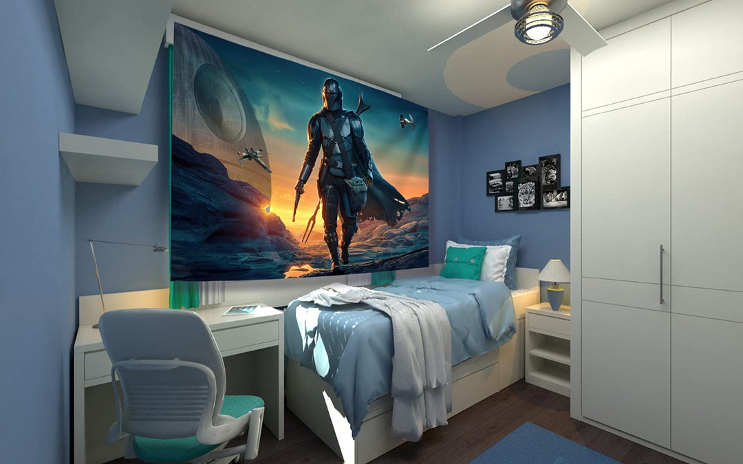 Tapestry Banner Mandalorian Yoda Blue Death Star Wall Posters Wall Hanging Decoration for Bedroom Dorm Cool-for Party Art Wall Tapestry (Mandalorian Yoda, 39&#39;&#39;x 59&#39;&#39;)