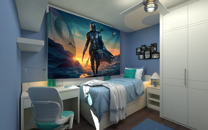 Tapestry Banner Mandalorian Yoda Blue Death Star Wall Posters Wall Hanging Decoration for Bedroom Dorm Cool-for Party Art Wall Tapestry (Mandalorian Yoda, 39&#39;&#39;x 59&#39;&#39;)