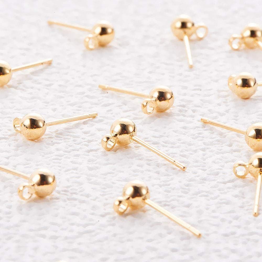 300 Pieces Round Ball Earrings Posts, Earrings Posts with Ring, Ball Post Earring Studs with 300 Pieces Earring Backs Replacements for Jewelry Earring Making Findings