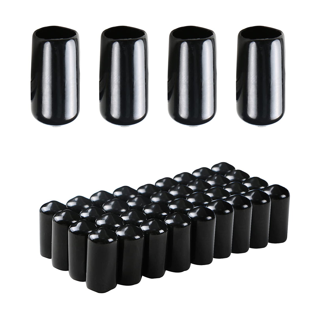 Rubber Round End Cap Cover 3/8 Inch (9.5mm) Screw Thread Protectors PVC Flexible Tubing Pipe Protective Bolt Screw Thread Protector Safety Cover | for Pipe Post Tubing Rod Cover 50 Pcs (Black)