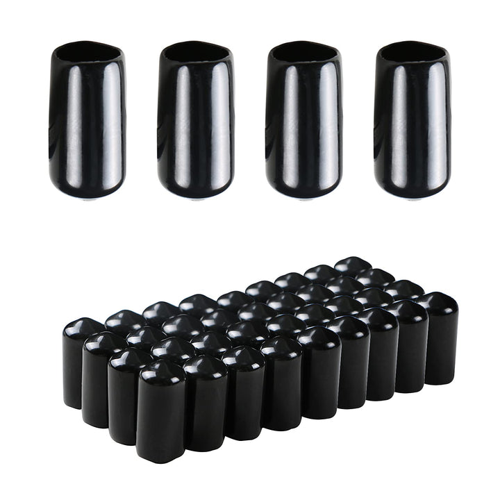 Rubber Round End Cap Cover 3/8 Inch (9.5mm) Screw Thread Protectors PVC Flexible Tubing Pipe Protective Bolt Screw Thread Protector Safety Cover | for Pipe Post Tubing Rod Cover 50 Pcs (Black)