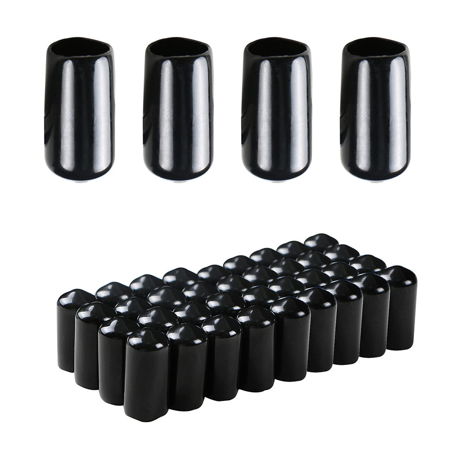 Rubber Round End Cap Cover 3/8 Inch (9.5mm) Screw Thread Protectors PVC Flexible Tubing Pipe Protective Bolt Screw Thread Protector Safety Cover | for Pipe Post Tubing Rod Cover 50 Pcs (Black)