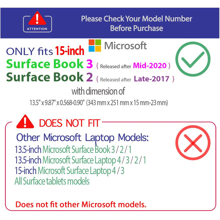 Case Compatible for 2017~2022 15 Microsoft Surface Book 2/3 with Detachable Tablet Display ONLY (NOT Fitting Cheaper Surface Laptop Models) - Clear