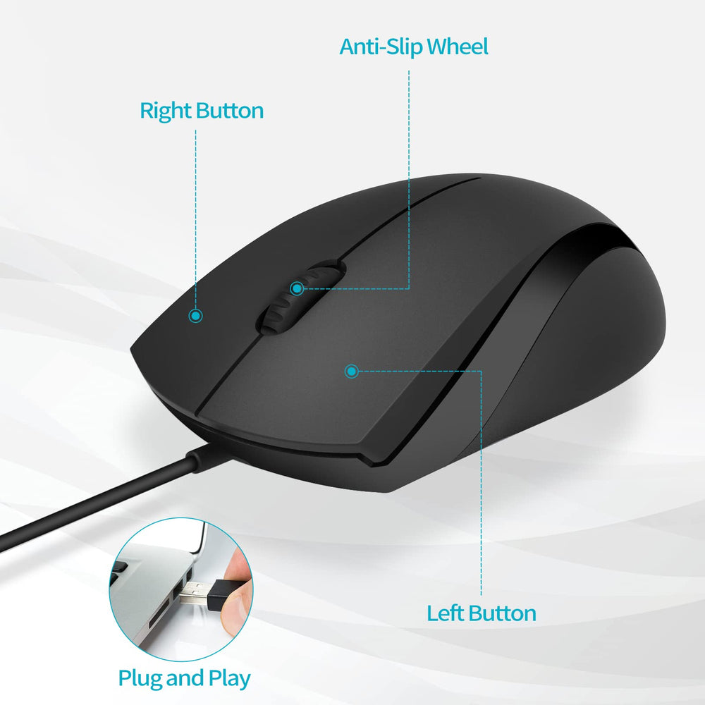 Rapoo Silent Wired Mouse, 1000 DPI 5ft Cord Quiet Butto