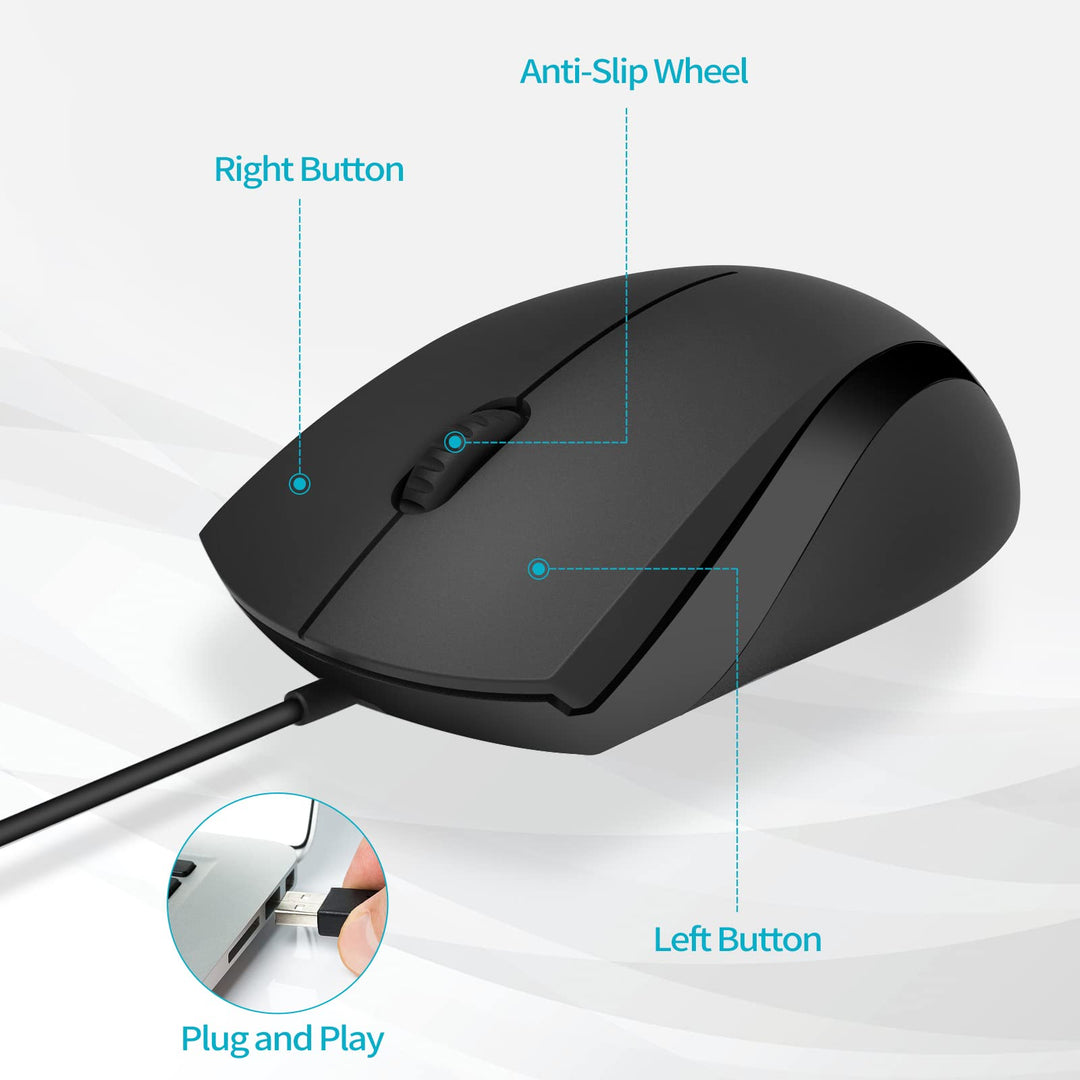 Rapoo Silent Wired Mouse, 1000 DPI 5ft Cord Quiet Butto