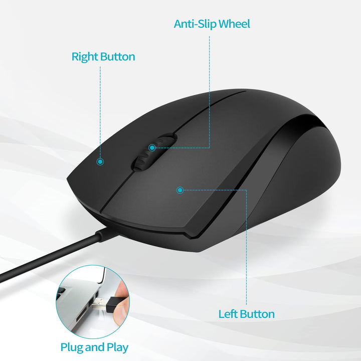 Rapoo Silent Wired Mouse, 1000 DPI 5ft Cord Quiet Butto