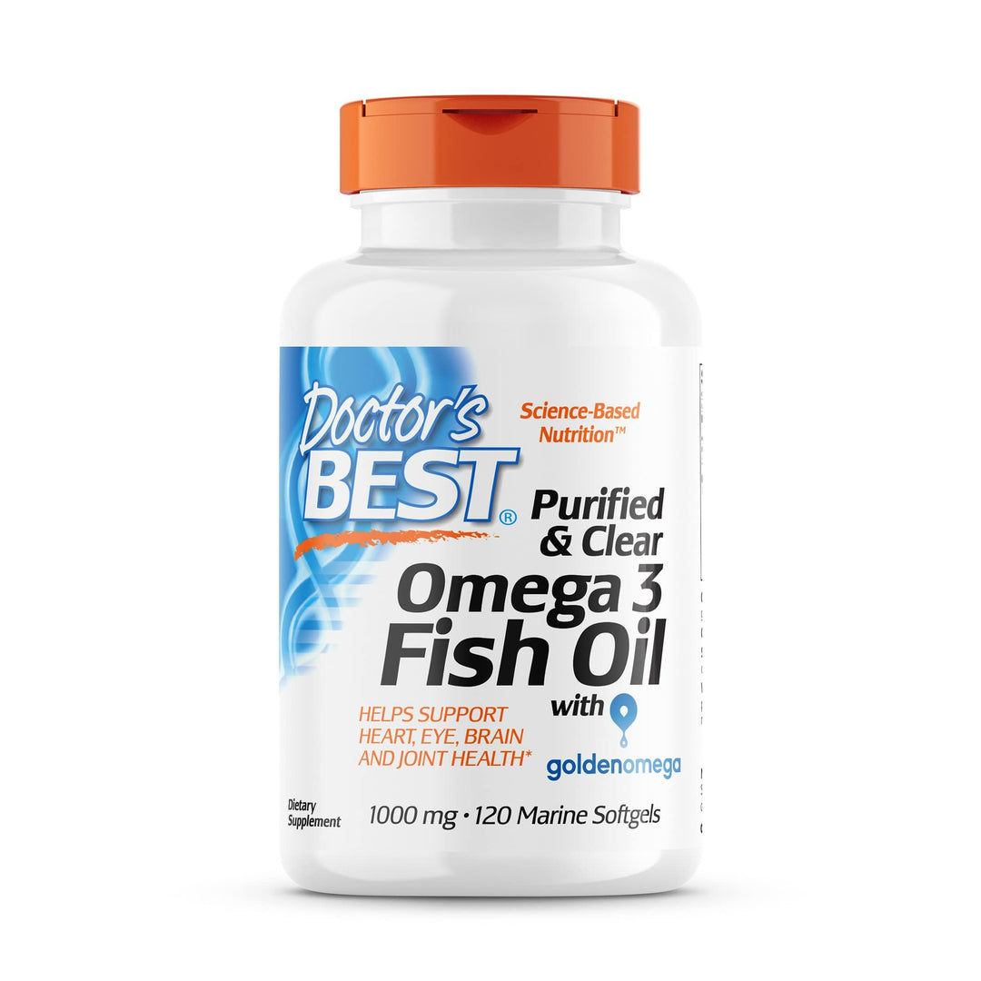 Doctor&#39;s Best Purified &amp; Clear Omega 3Fish Oil, No Reflux, Supports Heart, Eyes, Brain &amp; Joint Health, 120 Count (Pack of 1)