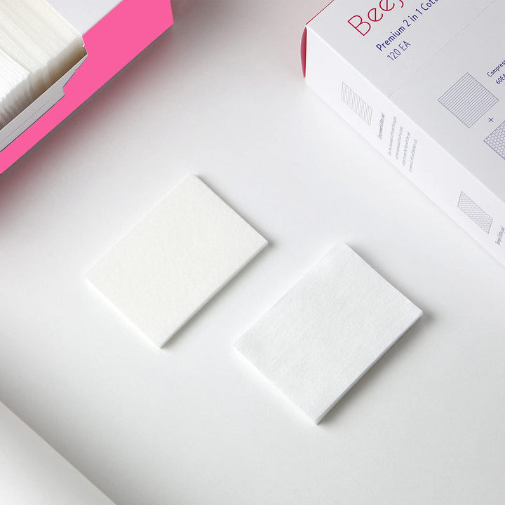 [120EA] Premium 2 in 1 Facial Cleansing Square Cotton Pads - Two Types of Face Wipes Cotton Pads for Toner, Makeup Remover | Compressed 60EA &amp; Sponge 60EA | Made in Korea (1 Pack)