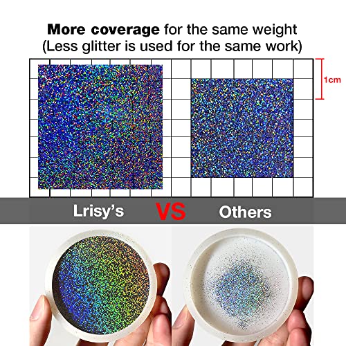 Lrisy Holographic Extra Fine Glitter Powder with Shaker Lid, Craft Glitter Sequins for Epoxy Resin, Slime,Tumblers,Nail&amp;Painting Arts 140g/4.5oz (Ultra Thin Holographic Silver)