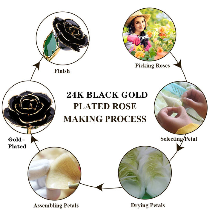 24K Black Rose for Her, Eternal Love Real Gold Plated Rose Flower, Romantic Present for Wife, Mom, Girlfriend, Anniversary, Birthday, Wedding (Black)