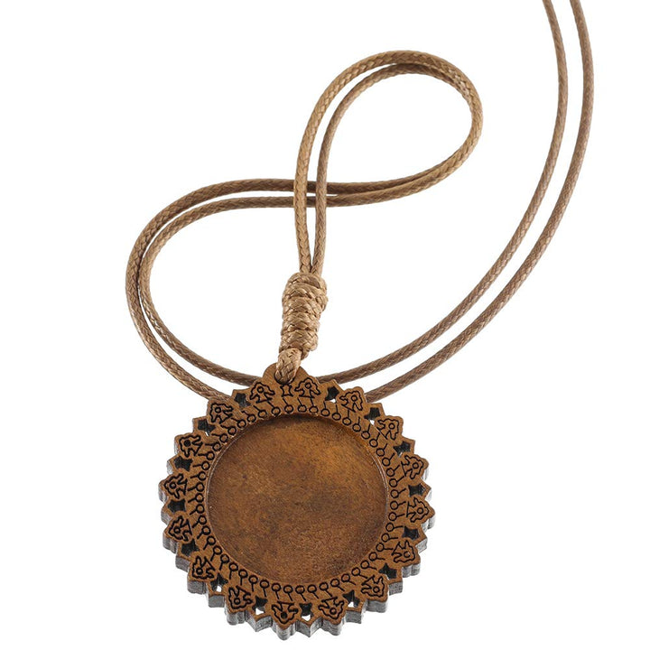 10pcs 25mm 30mm cabochon Blank Settings Wood Pendant Necklace Base Bezel with Leather Cord for Sweater Chain and Jewelry DIY Making (30mm Pattern 2)