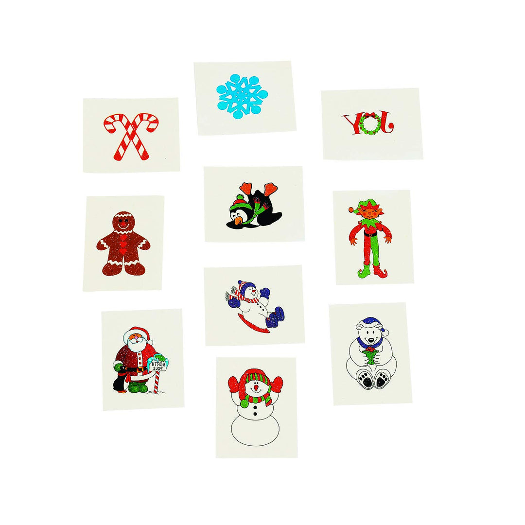 72 Christmas Holiday Glitter Temporary Tattoos