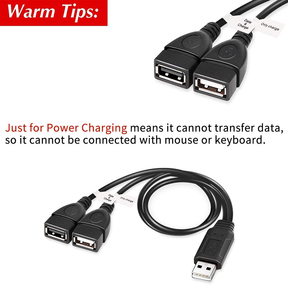 Electop USB 2.0 A Male to Dual USB Female Jack Y Splitter Charger Cable