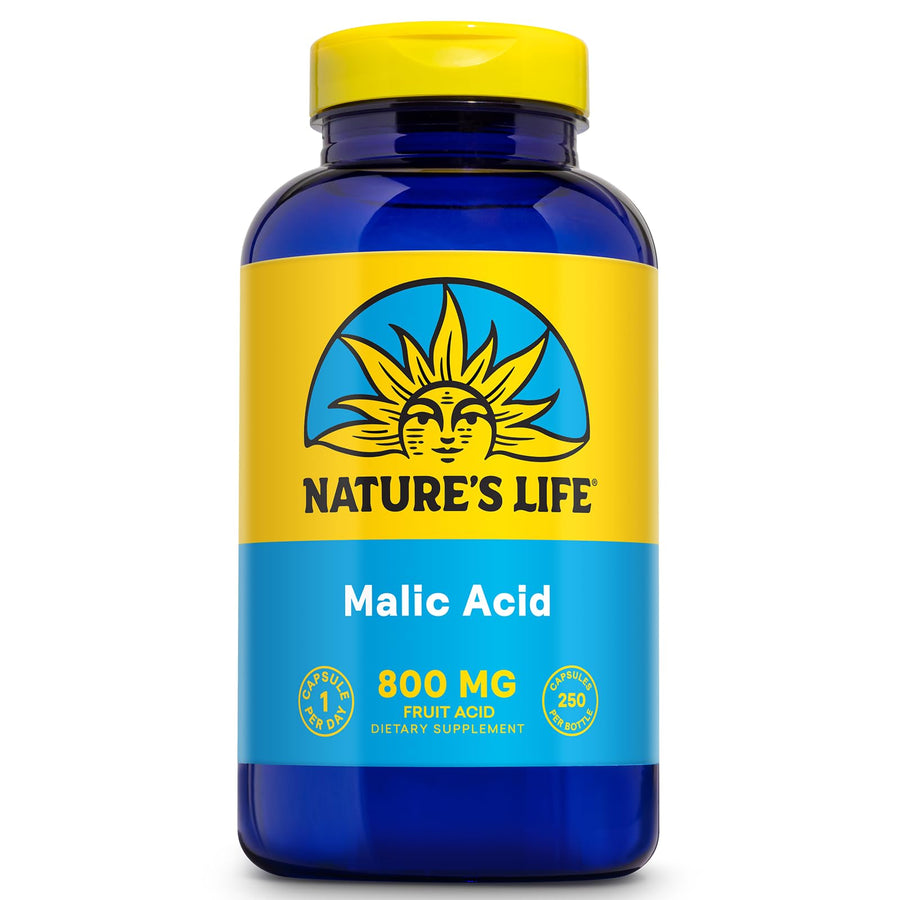 Malic Acid Supplement 800 mg - Healthy Muscle Function and Cellular Energy Support - Dietary Fruit Acid - 60-Day Money Back Guarantee, Lab Verified - 250 Servings, 250 Capsules