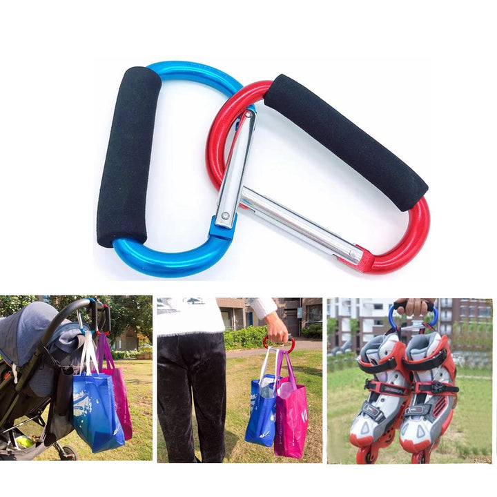 Stroller Hooks, 2 Pack 5.4 Aluminum Steel Large Carabiner - Stroller Organizer Hook Clips for Hanging Diaper Bags