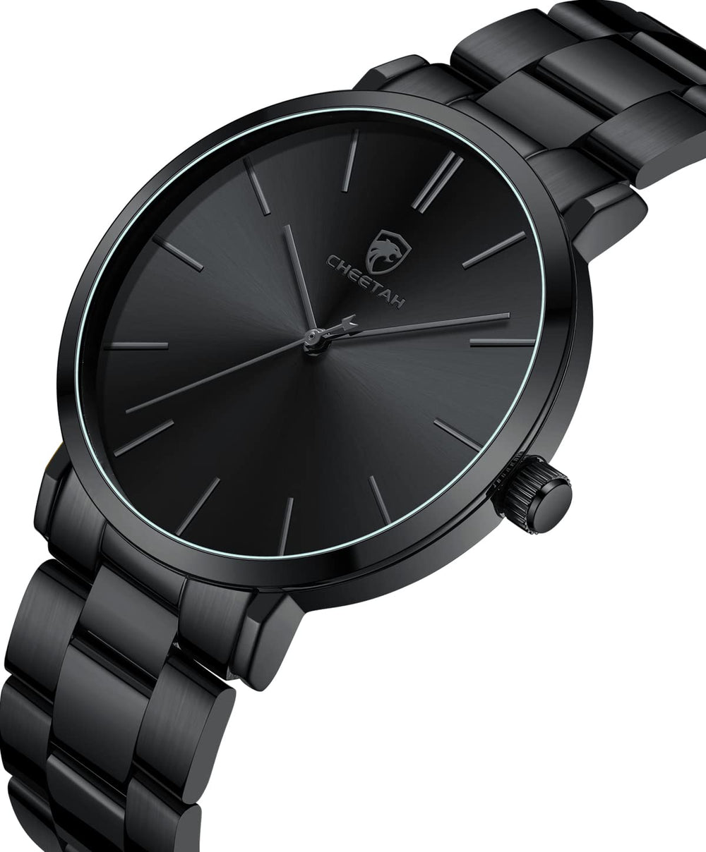 Men's Watches Slim Minimalist Runway Black Stainless Steel Quartz Analog Watch with Grey Hands