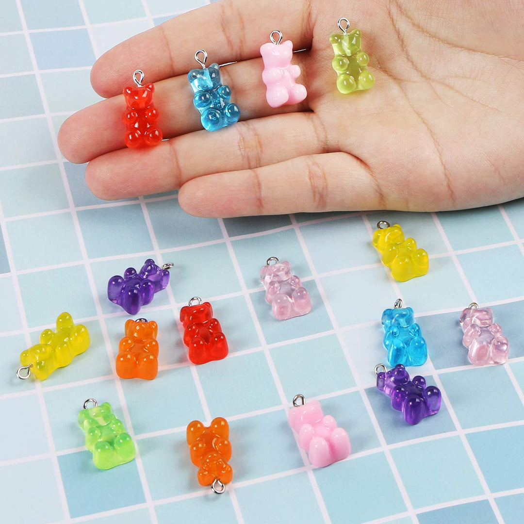 16 Pieces Resin Gummy Bear Pendant, 8 Colors Candy Gummy Charms Bear Gummy Resin Bear Pendant DIY Necklace for Girls Jewelry Making Crafting