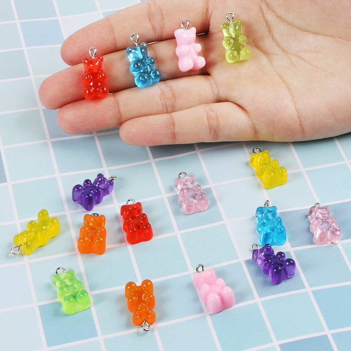 16 Pieces Resin Gummy Bear Pendant, 8 Colors Candy Gummy Charms Bear Gummy Resin Bear Pendant DIY Necklace for Girls Jewelry Making Crafting