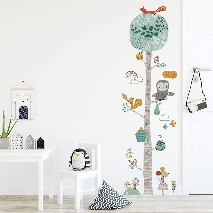 Kids Height Chart Wall Decals, Baby Growth Height Wall Ruler, Lovely Forest Animals Mouse Owl Squirrel Tree Height Measure Wall Stickers, Removable DIY Mural Decor for Kids Bedroom, Nursery, Classroom