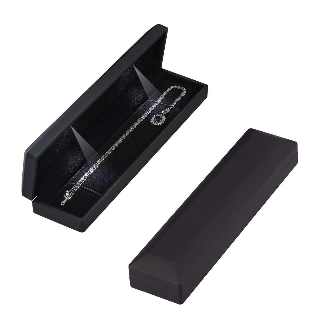 Long Chain Necklace Jewelry Gift Box Case with LED Light, Elegant Velvet Necklace Pendant Bracelet Box for Jewelry Display Wedding Engagment Valentine&#39;s Day (Black)
