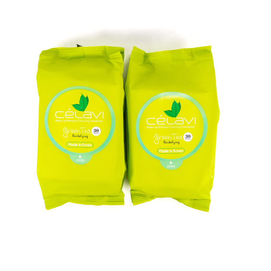 Celavi Makeup Remover Cleansing Wipes Removing Towelettes 2 Packs - 60 Sheets (Green Tea)