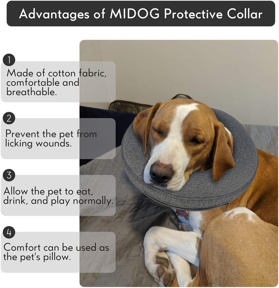 Inflatable Dog Neck Donut Collar Alternative After Surgery, Soft Protective Recovery Cone for Small Medium Large Dogs and Cats Puppies - Alternative E Collar (Gray, XL)