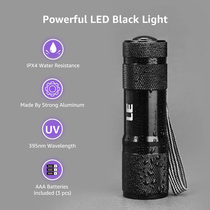 Black Light Flashlight, Small UV Lights 395nm, Portable Ultraviolet Light Detector for Invisible Ink Pens, Dog Cat Pet Urine Stain, AAA Batteries Included