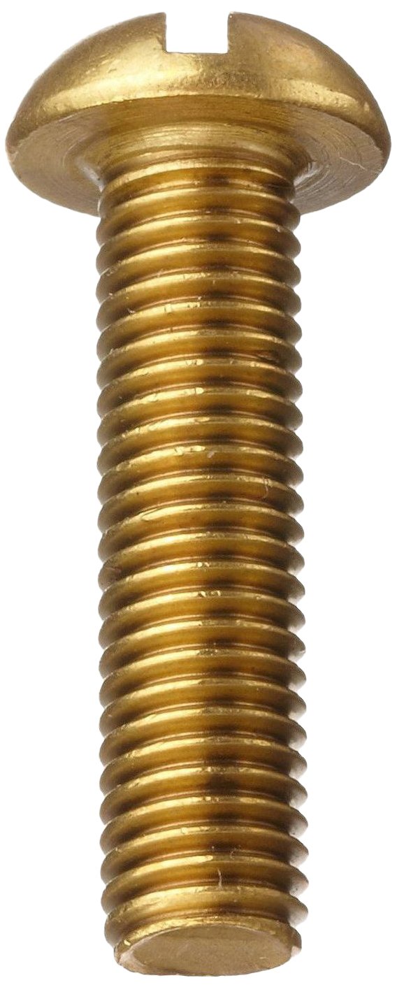Brass Machine Screw, Plain Finish, Round Head, Slotted Drive, Meets ASME B18.6.3, 3/8 Length, Fully Threaded, #0-80 UNF Threads (Pack of 25)