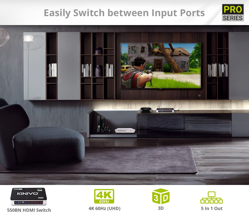 Kinivo HDMI Switch 4K HDR 550BN (5 in 1 Out, 4K 60Hz HD