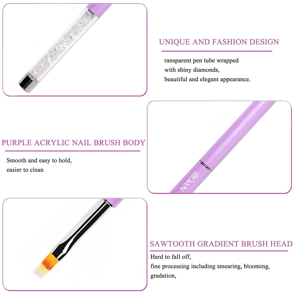 1Pc UV Gel Nail Brush With Rhinestone Handle Nylon Hair Ombre Brush Pro Nail Art Tools