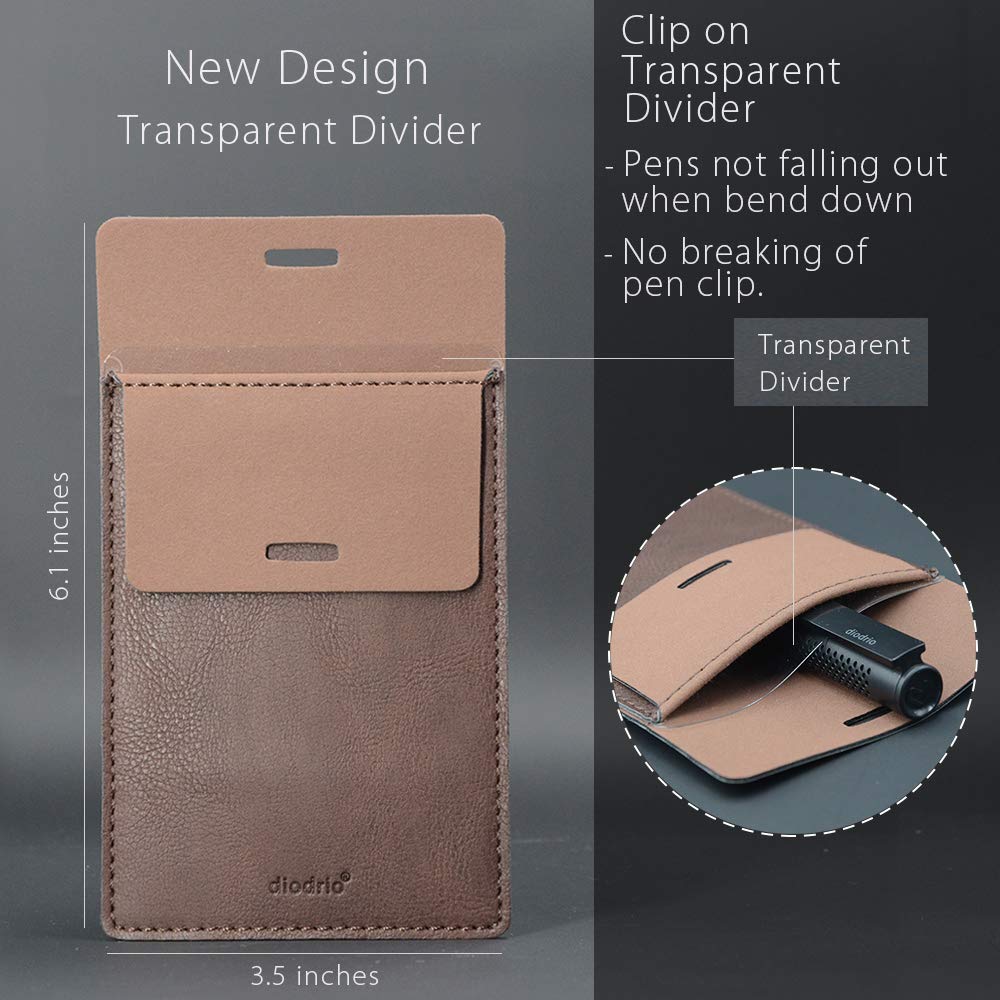 Pocket Protector, Leather Pen Pouch Holder Organizer, for Shirts Lab Coats, Hold 5 Pens, Designed to Keep Pens Inside When Bend Down. No Breaking of Pen Clip. Thick PU Leather, 2 Per Pack.