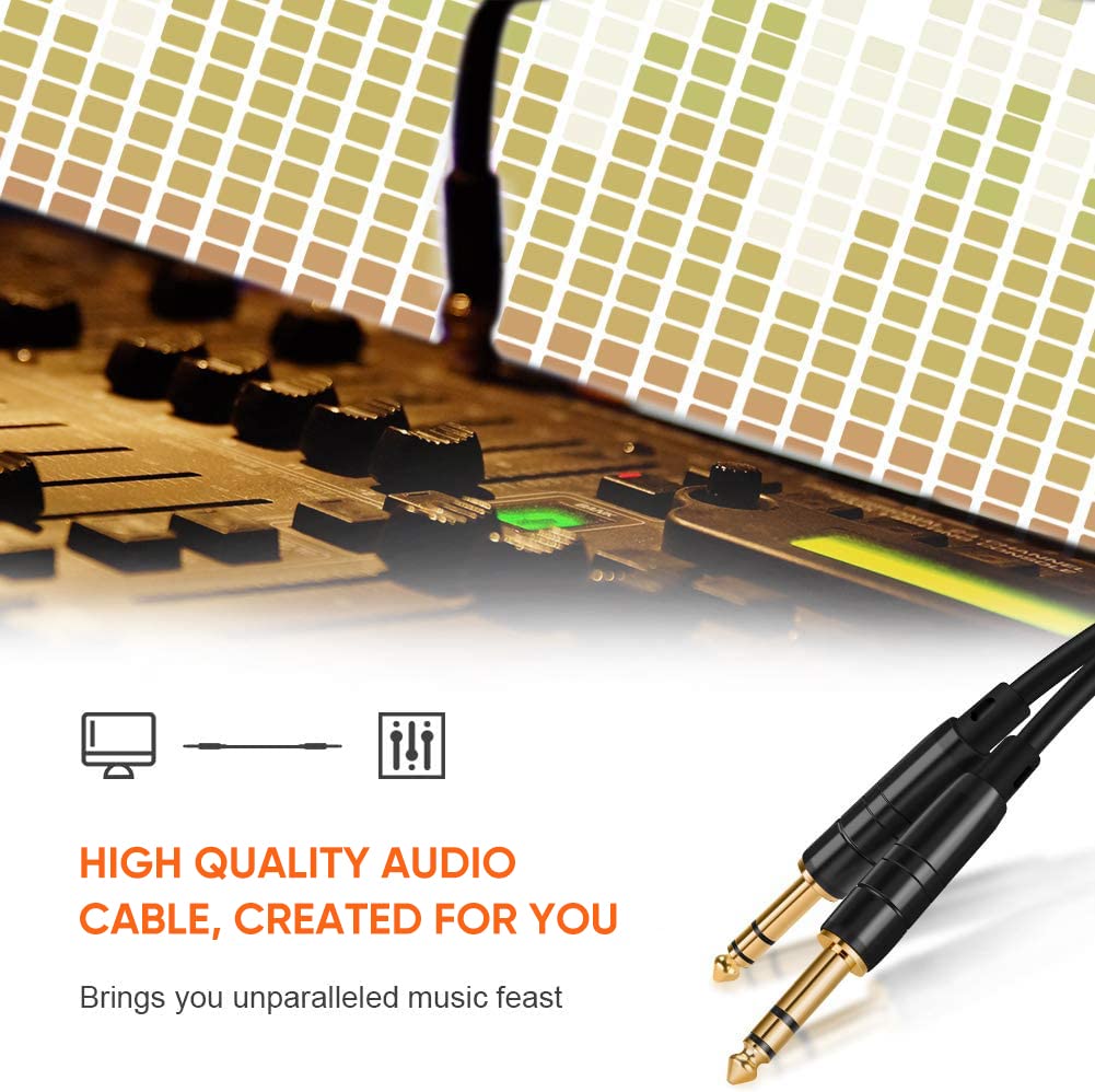 1/4’’ TRS Cable, [2-Pack 15FT] 1/4 Inch to 1/4 Inch 6.35mm Balanced Stereo Audio Cable for Studio Monitors,Mixer,Yamaha Speaker/Receiver,Black