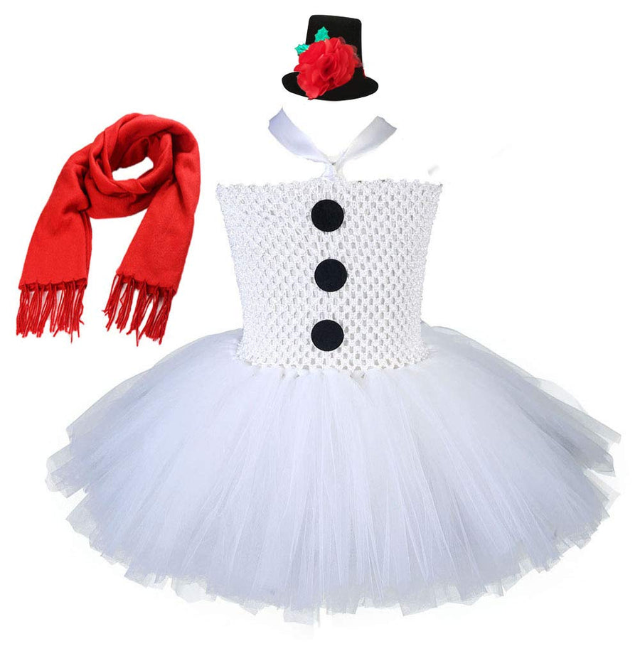 Snowman Costume Baby Girls 1st Christmas Outfit White Tutu Dress with Scarf and Hat (Snowman with Headwear)