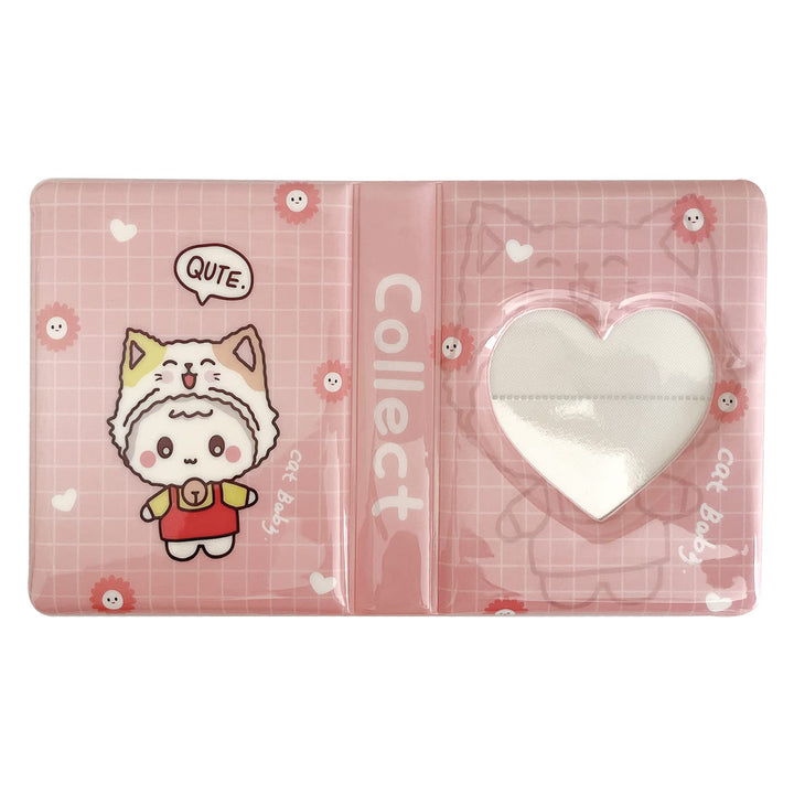 3 Inch Mini Photo Album, Kpop Photocard Holder for Fujifilm Instax Camera, Love Heart Hollow Photocard Id Holder, Business Card Book Holder 64 Pockets (Pink Cat) XW01